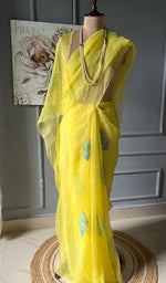 将图像加载到图库查看器中, Women's Lucknowi Handcrafted Pure Organza Silk Chikankari Saree - HONC0298119