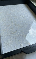 Load image into Gallery viewer, Handcrafted Chikankari Serving Tray – Elegant Wooden Frame (12.5 x 9 Inch) - HONC0263217