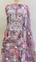 将图像加载到图库查看器中, Women's Lakhnavi Handcrafted Organza Chikankari Unstitched Kurta And Dupatta Set - HONC0211545