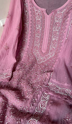 Load image into Gallery viewer, Aaliyah Women's Lakhnavi Handcrafted Mul Chanderi Semi - Stitched Kurta And Dupatta Set - HONC0253630