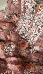 将图像加载到图库查看器中, Women's Lakhnavi Handcrafted Organza Chikankari Unstitched Kurta And Dupatta Set - HONC0268888