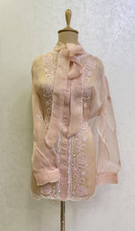 将图像加载到图库查看器中, Women's Lakhnavi Handcrafted Semi Stitched Pure Organza Chikankari Top - HONC0138438
