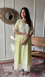 Load image into Gallery viewer, Women's Lucknowi Handcrafted Mul chanderi Chikankari Kaftan - HONC0164615