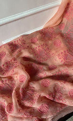 Load image into Gallery viewer, Women's Lakhnavi Handcrafted Pure Organza Chikankari Unstitched Kurta And Dupatta Set- HONC0310373