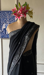 Load image into Gallery viewer, Women's Lakhnavi Handcrafted Pure Silk Georgette Chikankari Saree - HONC0274172