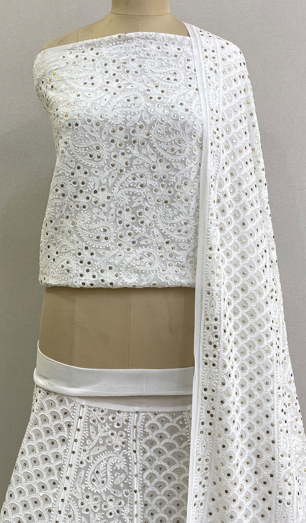 Women's Lakhnavi Handcrafted Bridal Viscose Georgette Chikankari Lehenga Set  - HONC0194940