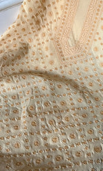 将图像加载到图库查看器中, Lucknowi Handcrafted Cotton Chikankari Unstitched Men's Kurta Fabric - HONC0289825