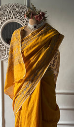 Load image into Gallery viewer, Women's Lakhnavi Handcrafted Chanderi Silk Chikankari Saree - HONC0350399