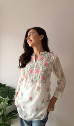 Load image into Gallery viewer, Women's Lakhnavi Handcrafted Mul Chanderi Chikankari Top - HONC0372703