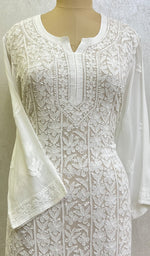 Load image into Gallery viewer, Women's Lakhnavi Handcrafted Viscose Georgette Chikankari Kurti- HONC0159416
