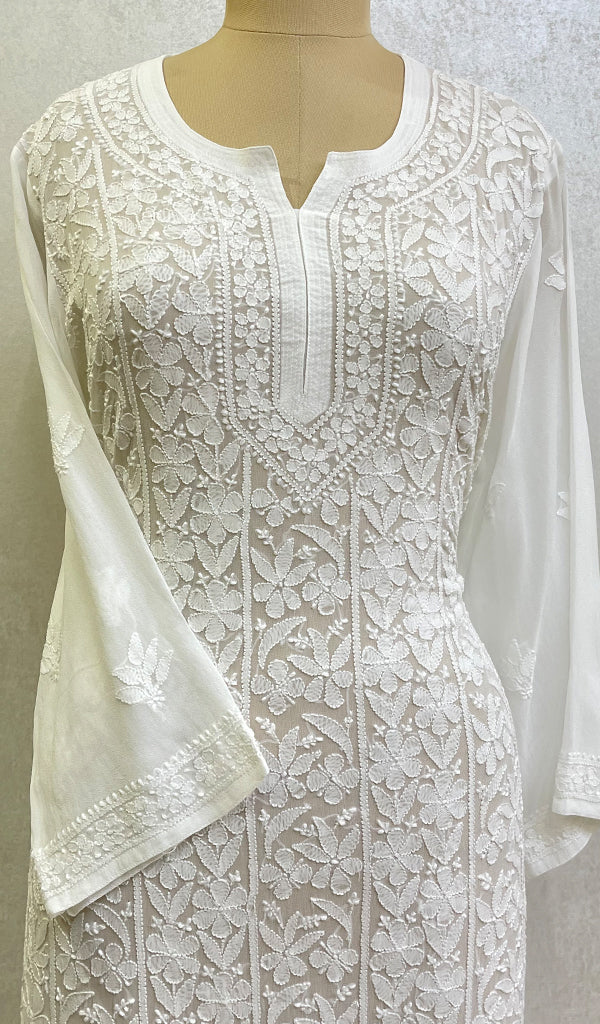 Women's Lakhnavi Handcrafted Viscose Georgette Chikankari Kurti- HONC0159416