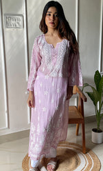 Load image into Gallery viewer, Women's Lucknowi Handcrafted Muslin Chikankari Kurti - HONC0292558