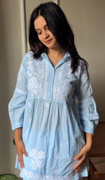 将图像加载到图库查看器中, Women's Lakhnavi Handcrafted Cotton Chikankari Short Kurta And Palazzo Set - HONC0290441