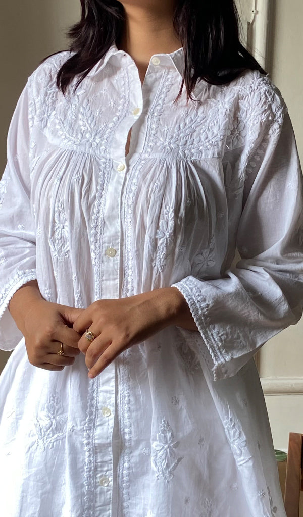Women's Lakhnavi Handcrafted Cotton Chikankari Top And Palazzo Set - HONC0295332