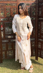 Load image into Gallery viewer, Women's Lucknowi Handcrafted Modal Cotton Chikankari Kurti - HONC0234374