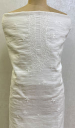 将图像加载到图库查看器中, Lucknowi Handcrafted White Cotton Chikankari Unstitched Men's Kurta Fabric - HONC0146627