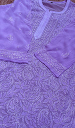 将图像加载到图库查看器中, Women's Lakhnavi Handcrafted Viscose Georgette Chikankari Kurti- HONC0276116