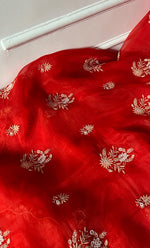 将图像加载到图库查看器中, Women's Lakhnavi Handcrafted Pure Organza Chikankari Unstitched Kurta And Dupatta Set- HONC0311711