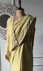 Load image into Gallery viewer, Women's Lakhnavi Handcrafted Pure Silk Georgette Chikankari Saree - HONC0307217