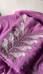 Load image into Gallery viewer, Chidiya Women's Lakhnavi Handcrafted Mul Chanderi Unstitched Kurta And Dupatta Set- HONC0323416