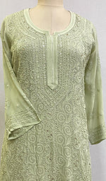 将图像加载到图库查看器中, Women's Lakhnavi Handcrafted Viscose Georgette Chikankari Kurti - HONC0204827