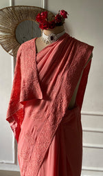 Load image into Gallery viewer, Women's Lakhnavi Handcrafted Pure Silk Georgette Chikankari Saree - HONC0309585