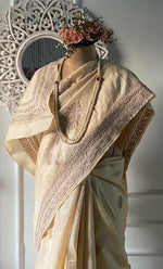 将图像加载到图库查看器中, Women's Lakhnavi Handcrafted Tussar Silk Chikankari Saree - HONC0313446