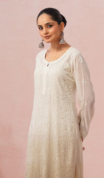 将图像加载到图库查看器中, Yusra Women's Lakhnavi Handcrafted Viscose Georgette Chikankari Kurti - HONC0541387