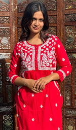 将图像加载到图库查看器中, Women's Lakhnavi Handcrafted Cotton Chikankari Kurti - HONC0268624