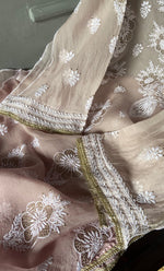 Load image into Gallery viewer, Women's Lakhnavi Handcrafted Pure Organza Chikankari Semi - stitched Kurta And Dupatta Set- HONC0288872