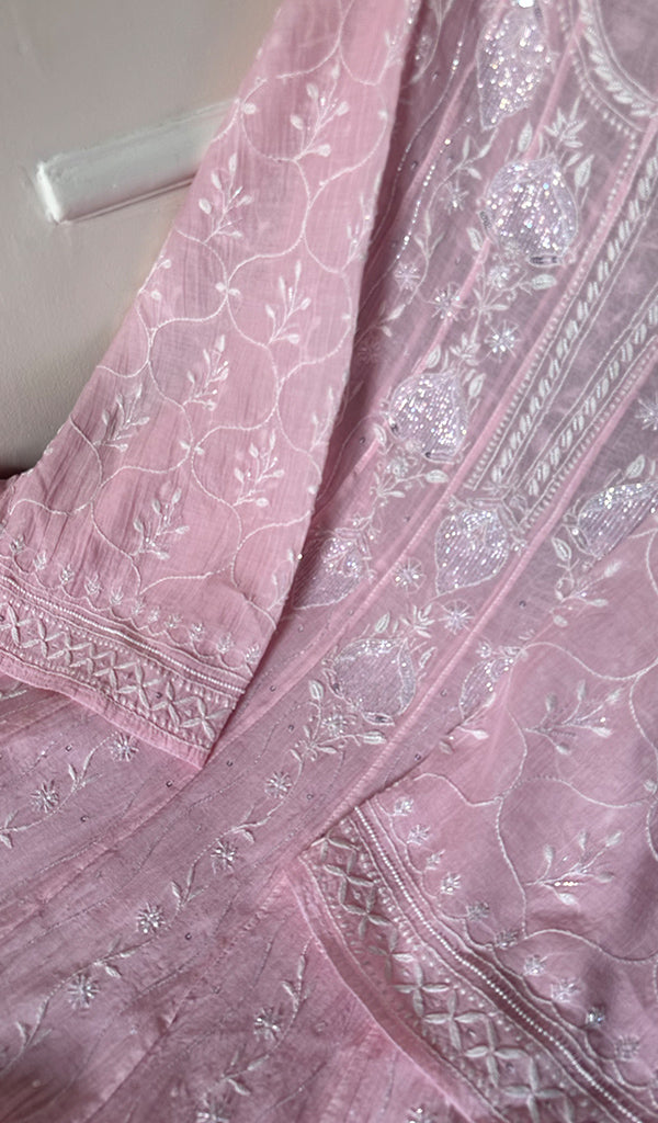 Laiba Women's Lakhnavi Handcrafted Mul Chanderi Semi - Stitched Anarkali And Dupatta Set - HONC0275206