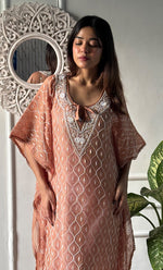 Load image into Gallery viewer, Rabia Women's Lucknowi Handcrafted Mul chanderi Chikankari Kaftan - HONC0326228