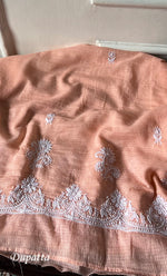 Load image into Gallery viewer, Women's Lucknowi Handcrafted Kota Cotton Chikankari Unstitched Kurta And Dupatta Set - HONC0325515