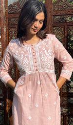Load image into Gallery viewer, Women's Lakhnavi Handcrafted Cotton Chikankari Kurti - HONC0268667