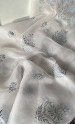 Load image into Gallery viewer, Mehnaj  Women's Lakhnavi Handcrafted Pure Organza Chikankari Unstitched Kurta And Dupatta Set- HONC0316462