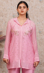 将图像加载到图库查看器中, Women's Lucknowi Handcrafted Mul Chanderi Stitched Chikankari Kurta And Plazzo Set- HONC03185720