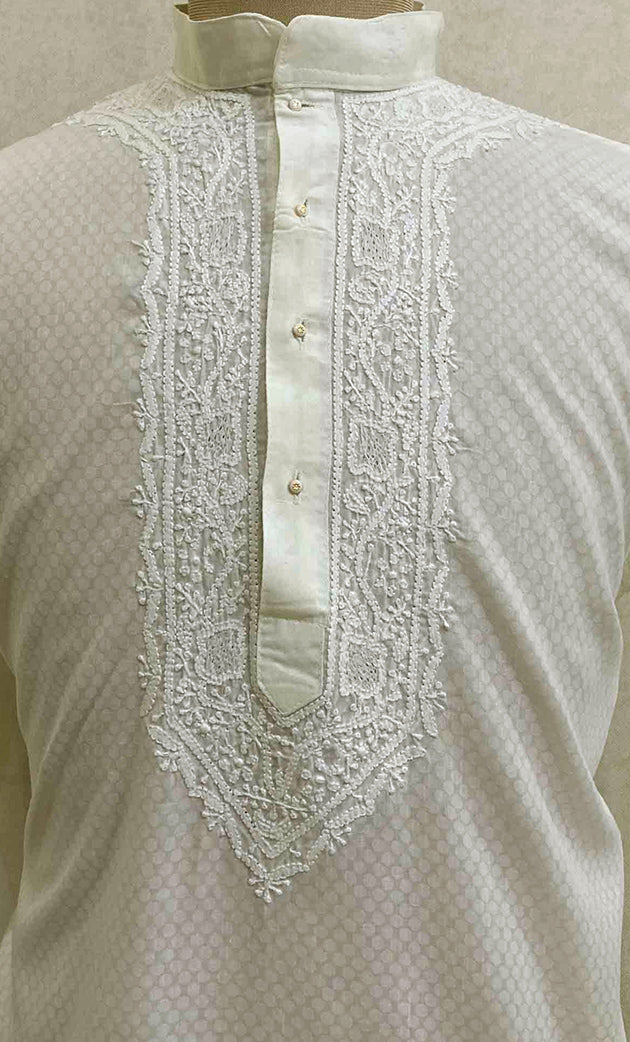 Men's Lucknowi Handcrafted Cotton Chikankari Kurta - HONC021589