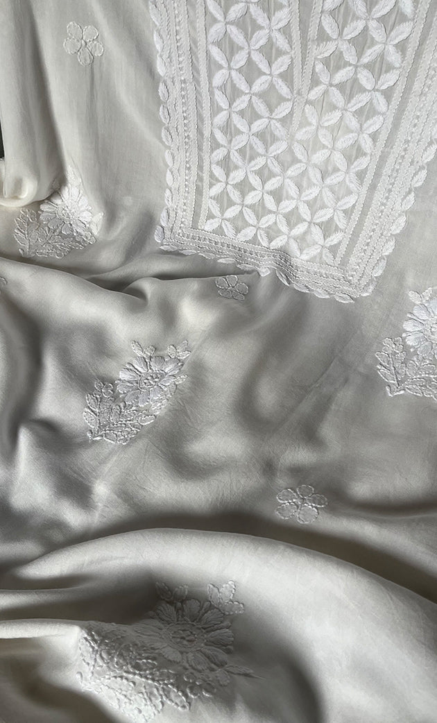 Women's Lakhnavi Handcrafted Modal Cotton Chikankari Unstitched Kurti Fabric - HONC0242107