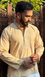 Load image into Gallery viewer, Men's Lucknowi Handcrafted Cotton Chikankari Short Kurta - HONC0121092