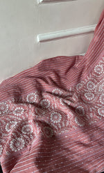 Load image into Gallery viewer, Women's Lakhnavi Handcrafted Mul Chanderi Chikankari Semi - Stitched Kurta Dupatta Set - HONC0301238