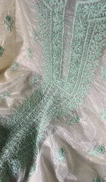 将图像加载到图库查看器中, Lakhnavi 手工制作的欧根纱 Chikankari 未缝合 Kurti 面料 - Honc0133587