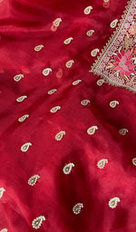 Load image into Gallery viewer, Amara Women's Lakhnavi Handcrafted Pure Organza Chikankari Unstitched Kurta And Dupatta Set - HONC0258851