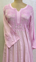 Load image into Gallery viewer, Women's Lucknowi Handcrafted Muslin Chikankari Anarkali Dress - HONC0149492