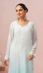 将图像加载到图库查看器中, Women's Lakhnavi Handcrafted Viscose Georgette Chikankari Kurti - HONC05594464