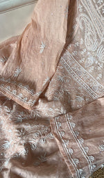 Load image into Gallery viewer, Women's Lakhnavi Handcrafted Mul Chanderi Chikankari Semi Stitched Anarkali And Dupatta Set- HONC0277640