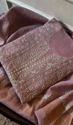 将图像加载到图库查看器中, Women's Lakhnavi Handcrafted Tissue Chanderi Unstitched Kurta And Dupatta Set - HONC0273674