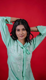 Load image into Gallery viewer, Shazana Women's Lakhnavi Handcrafted Modal Cotton Chikankari Chikankari Top and Pant Set -  HONC0213488