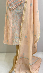 Load image into Gallery viewer, Women's Lakhnavi Handcrafted Mul Chanderi Semi - Stitched Kurta And Dupatta Set- HONC0175838