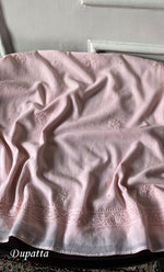 Load image into Gallery viewer, Women's Lakhnavi Handcrafted Unstitched Cotton Chikankari Kurta Dupatta Set - HONC0139077