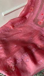 Load image into Gallery viewer, Women's Lakhnavi Handcrafted Pure Organza Chikankari Unstitched Kurta And Dupatta Set- HONC0351780